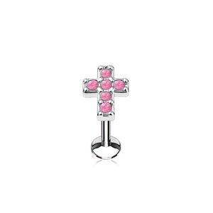 PINK OPAL CROSS FLAT BACK LABRET