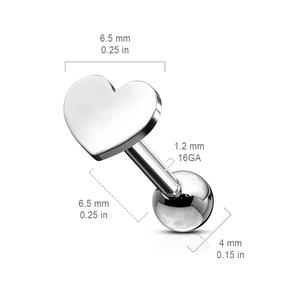 PLAIN SOLID LOVE HEART BARBELL- 6MM