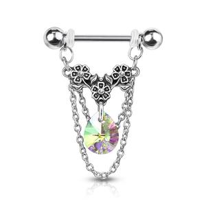 CRYSTAL FLOWER DANGLY NIPPLE BARBELL