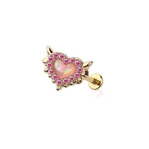 PINK OPAL MERMAID HEART FLATBACK LABRET - 6MM