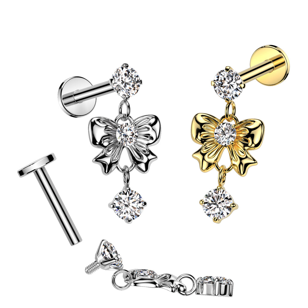 CRYSTAL RIBBON CHARM FLAT BACK LABRET - 8MM