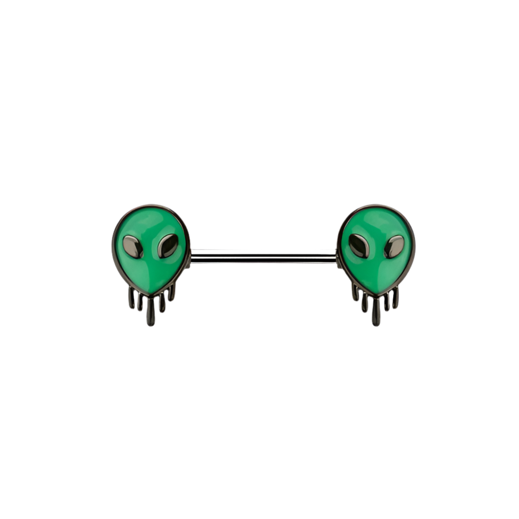 MELTING GREEN ALIEN NIPPLE BARBELL - 14 GAUGE - 14MM