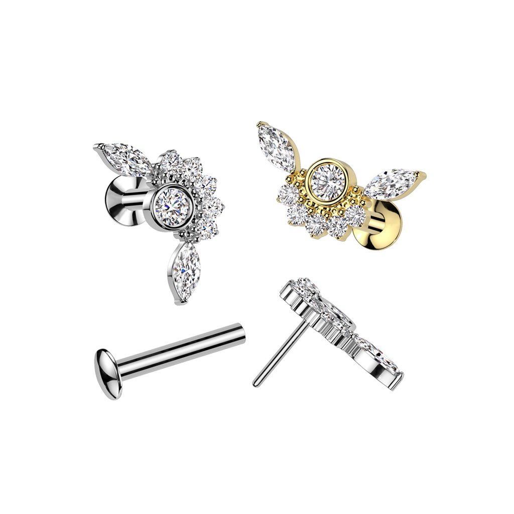 CRYSTAL FAN CLUSTER THREADLESS LABRET STUD - 8MM