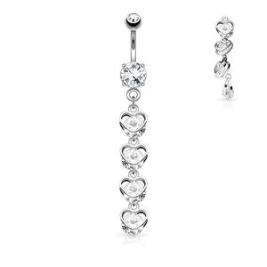 CRYSTAL LOVE HEART DANGLING  BELLY BAR