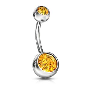 YELLOW DOUBLE CRYSTAL BELLY BAR - 10MM