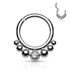 BEADED DESIGN HINGE CLOSE FASTENING HOOP WITH CRYSTAL CENTRE - 8MM