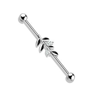 CRYSTAL VINE LEAF INDUSTRIAL BARBELL 38MM