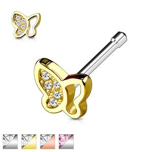 SPARKLE BUTTERFLY STRAIGHT PRONG NOSE STUD