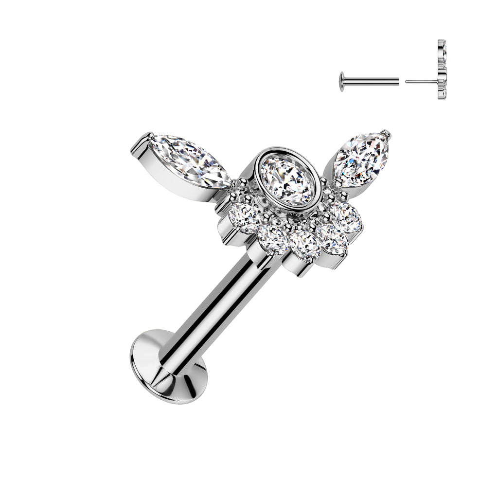 CRYSTAL FAN CLUSTER THREADLESS LABRET STUD - 8MM