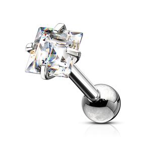 CRYSTAL SQUARE CUT CUBIC ZIRCONIA BARBELL