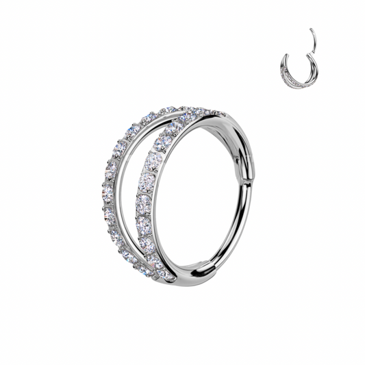 TITANIUM CRYSTAL DOUBLE LOOP NOSE RING - 8MM