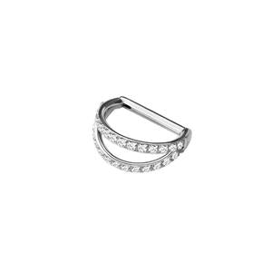 Solid Titanium CZ Double Line Arch Clicker Segment Ring for Septum, Helix, Tragus, Captive - Implant Grade tarnishfree jewellery