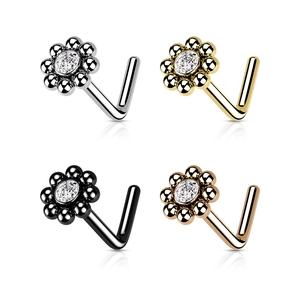 DAINTY DIAMANTÉ CENTRE FLOWER L BEND NOSE STUD