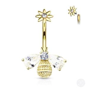 CRYSTAL WING BUMBLE BEE BELLY BAR - 10MM