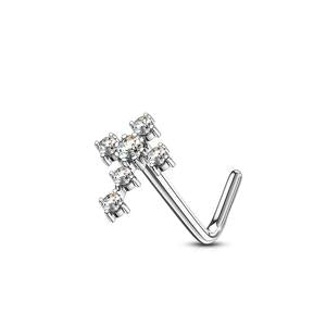 DAINTY CRYSTAL CROSS L BEND NOSE STUD