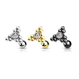 CRYSTAL & BEADED CLUSTER TRIANGLE 6MM BARBELL FOR EAR