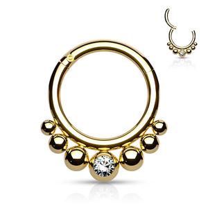 316L Surgical Steel Segment Hoop Rings with Graduated Balls and Bezel Set Crystal Center