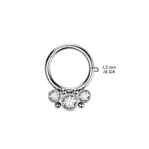 TRIPLE CRYSTAL HOOP - HINGE CLOSE FASTENING - 8MM