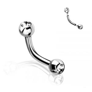 INTERNALLY THREADED 316L SURGICAL STEEL CURVED BARBELL WITH CLEAR GEMS