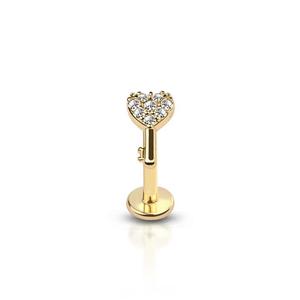 CRYSTAL LOVE HEART KEY FLAT BACK LABRET