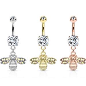 CRYSTAL BUMBLE BEE CHARM BELLY BAR