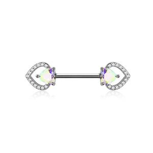 DOUBLE CRYSTAL AURORA HEART NIPPLE BAR