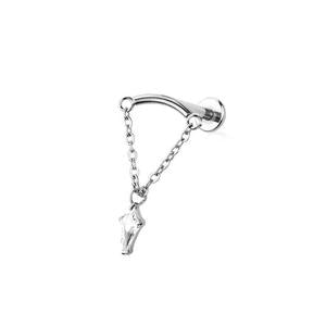 CURVED BAR DANGLE CLEAR MARQUISE CZ CHAIN PUSH IN TOP 316L SURGICAL STEEL LABRET