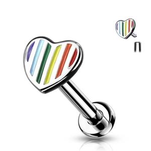 Internally Threaded Flat Back Rainbow Heart Stud - pride cartilage tragus ear piercing Female Anniversary Birthday Daily Metal Coating