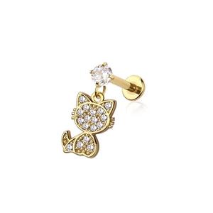 CRYSTAL KITTY CAT CHARM FLAT BACK LABRET STUD - 8MM