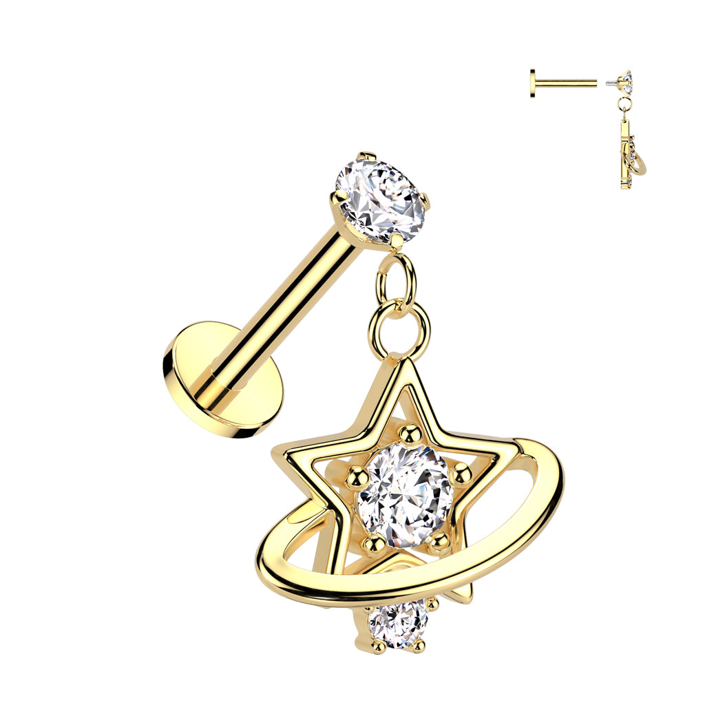 CRYSTAL STAR & PLANET CHARM FLAT BACK LABRET - 8MM