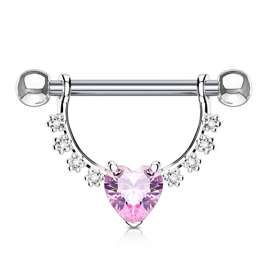 CRYSTAL LOVE HEART CHEST BARBELL