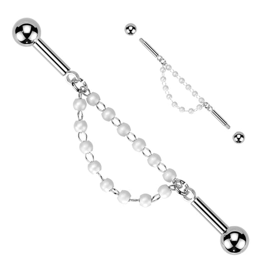 DAINTY DOUBLE PEARL CHAIN INDUSTRIAL BARBELL - 14 GAUGE - 38MM