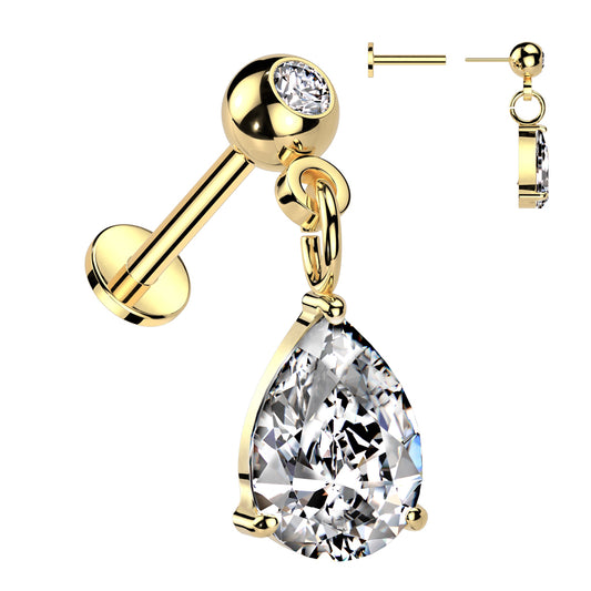 CRYSTAL TEARDROP CHARM FLAT BACK THREADLESS FLAT BACK LABRET - 8MM