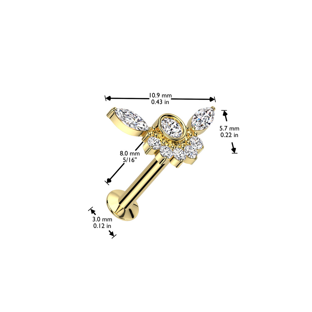 CRYSTAL FAN CLUSTER THREADLESS LABRET STUD - 8MM