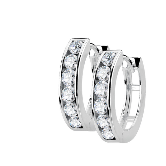 CHUNKY SILVER  CRYSTAL LINED 12MM HOOP EARRINGS - CUBIC ZIRCONIA