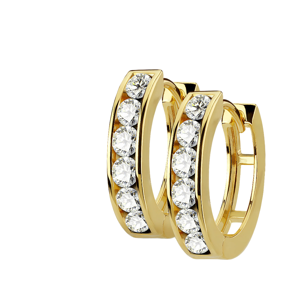 CHUNKY GOLD CRYSTAL LINED 12MM HOOP EARRINGS - CUBIC ZIRCONIA