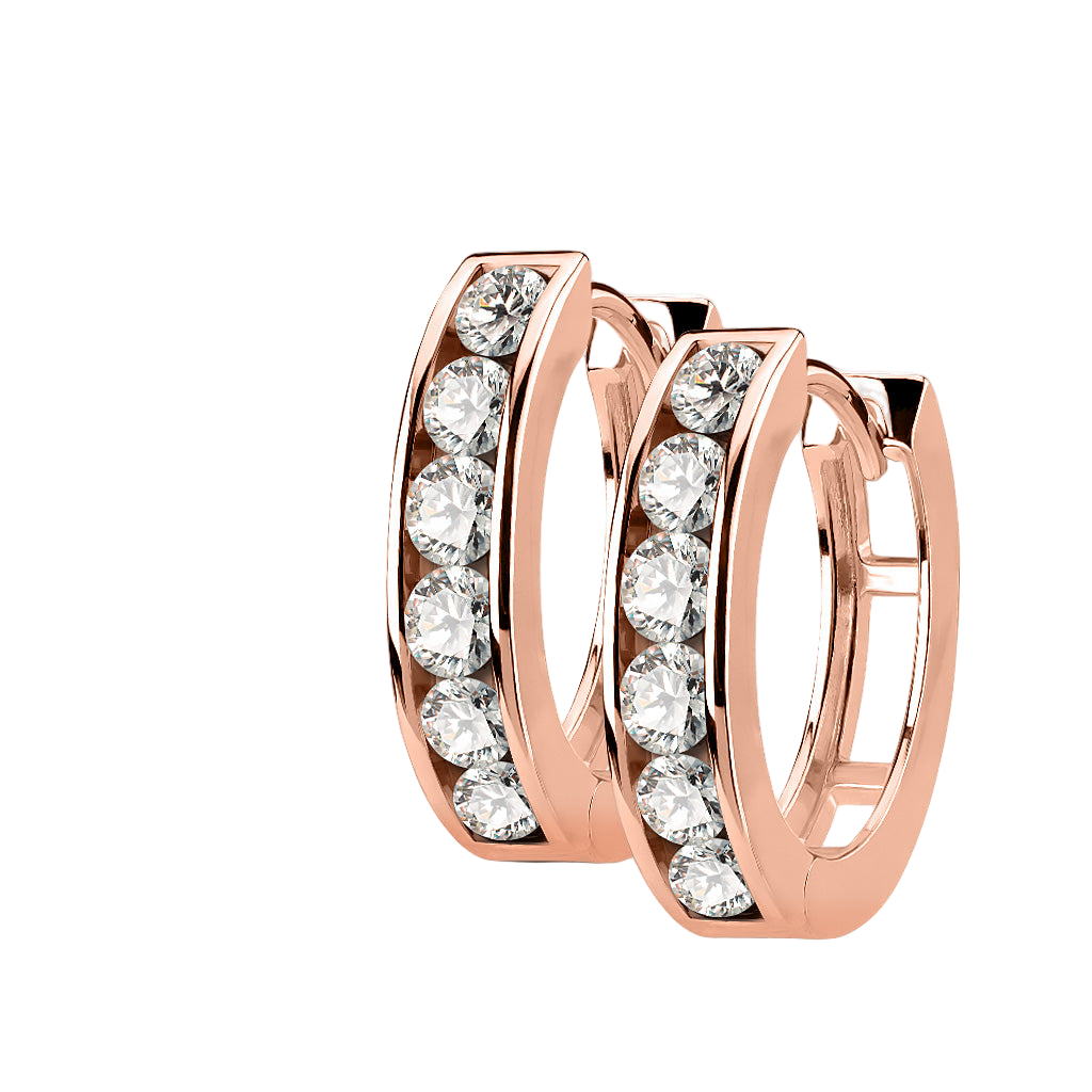 CHUNKY ROSE GOLD CRYSTAL LINED 12MM HOOP EARRINGS - CUBIC ZIRCONIA
