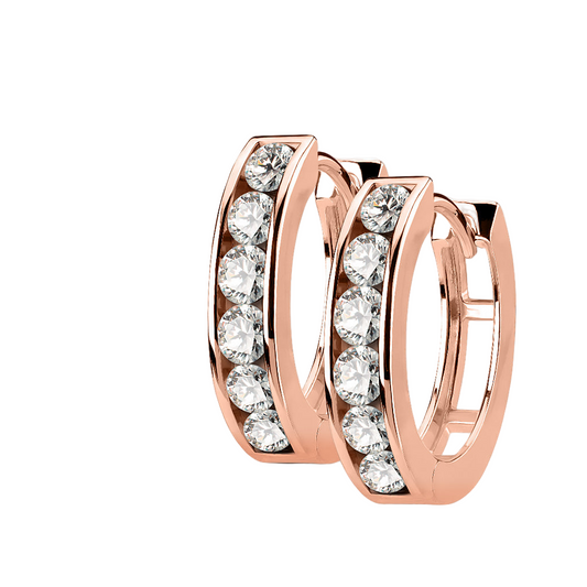 CHUNKY ROSE GOLD CRYSTAL LINED 12MM HOOP EARRINGS - CUBIC ZIRCONIA