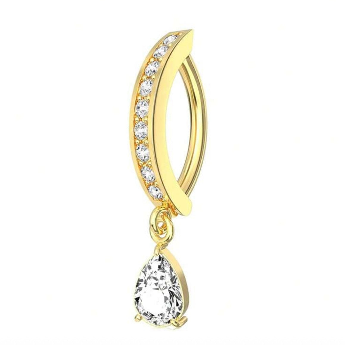 GOLD CRYSTAL BELLY CLICKER HOOP WITH CHARM -10MM - 14 GAUGE