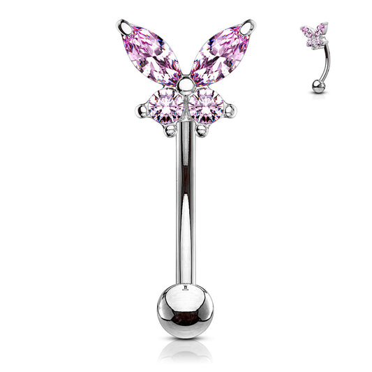 PINK CRYSTAL CURVED BARBELL - 16 GAUGE - 8MM