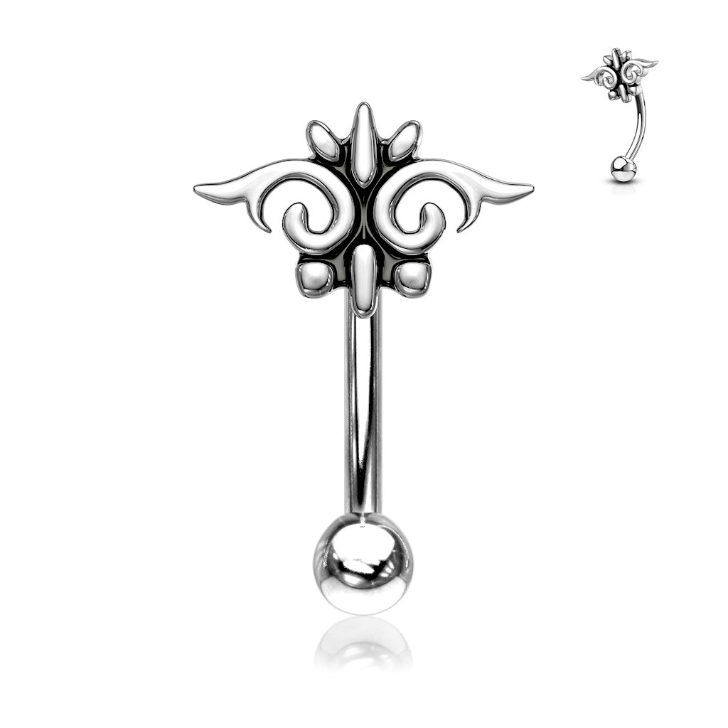 SILVER TRIBAL CURVED BARBELL - 16 GAUGE - 8MM