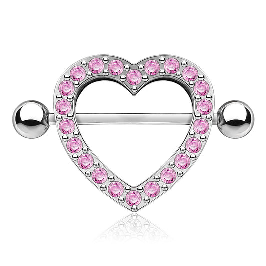 PINK CRYSTAL HEART NIPPLE CHEST SHIELD BARBELL