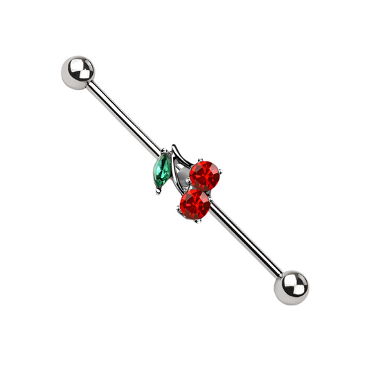 CRYSTAL JEWELLED CHERRY INDUSTRIAL BARBELL - 38MM