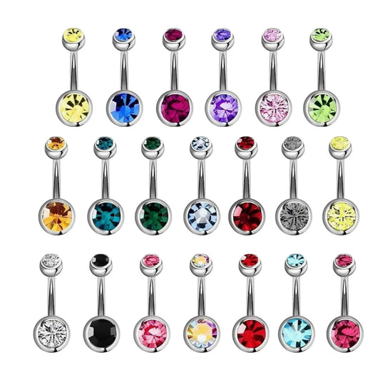 20 PIECE DOUBLE CRYSTAL BELLY BARBELL - MULTI PACK