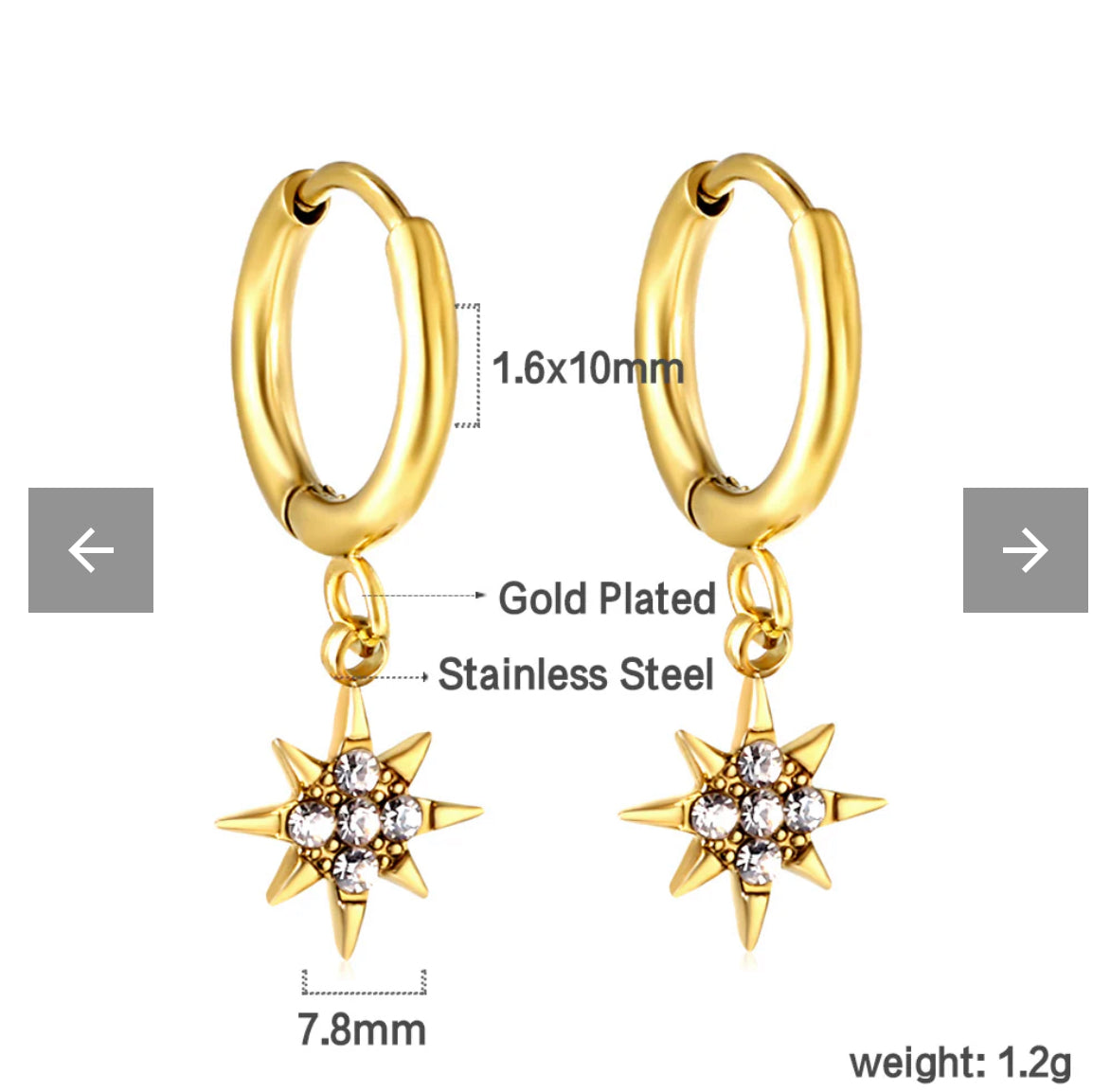 DAINTY NORTHERN STAR HOOP EARRINGS - 10MM - WATERPROOF