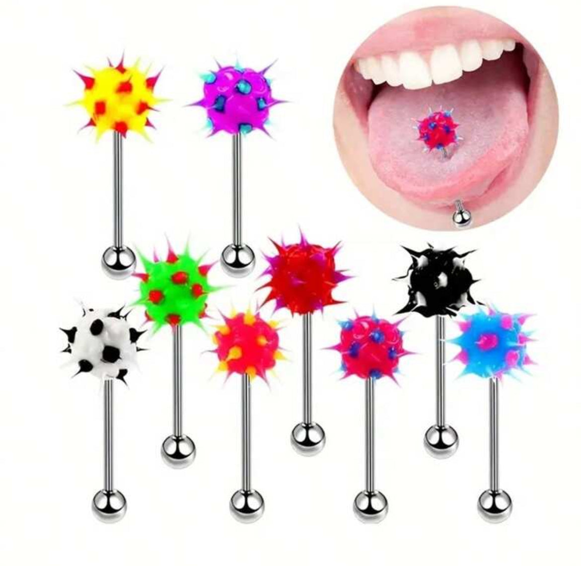 FUNKY SILICONE FUZZ BALL TONGUE BARBELL - 16MM