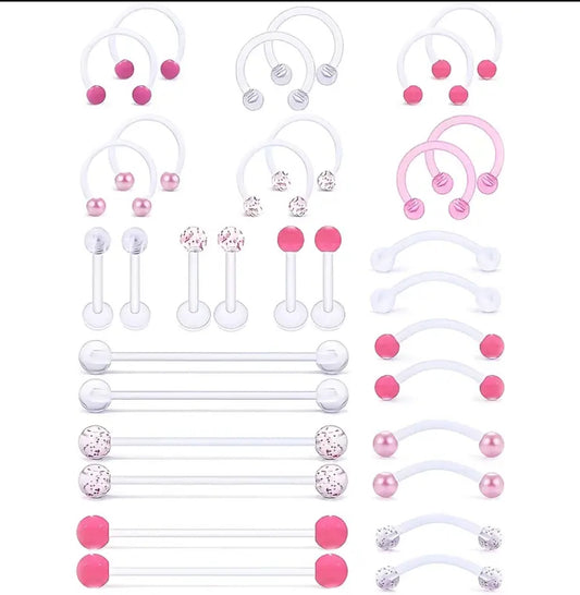 MULTI PACK OF 32 BIOFLEX RETAINER PIERCINGS, FOR INDUSTRIAL, LIP, NOSE & EAR