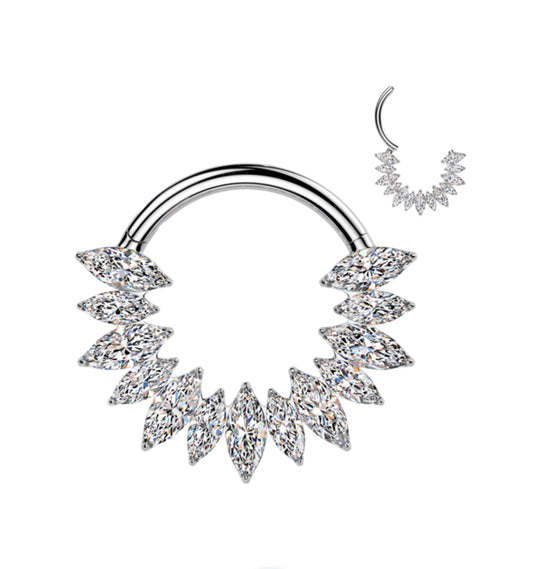 TITANIUM MARQUISE CRYSTAL HINGE CLOSE FASTENING CLICKER HOOP - 10MM - 16 GAUGE