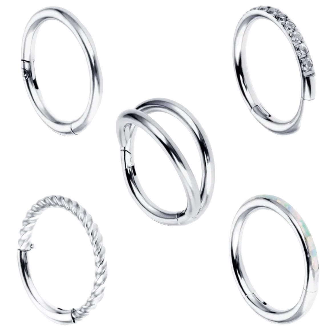 5 PIECE SILVER DOUBLE LOOP NOSE RING EDITION MULTI PACK - 18 GAUGE -8MM