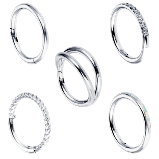 5 PIECE SILVER DOUBLE LOOP NOSE RING EDITION MULTI PACK - 18 GAUGE -8MM